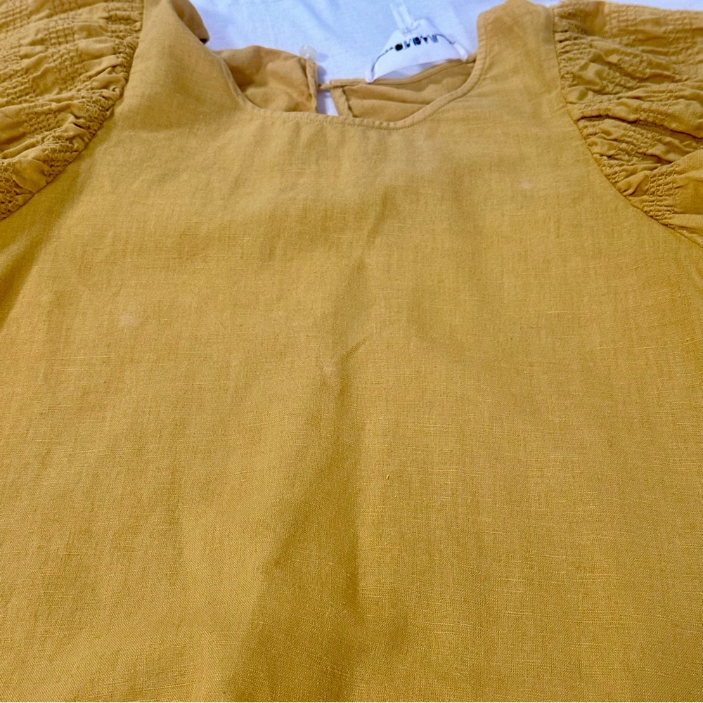THE GREAT. Golden Smocked Butterfly Linen- Cotton Top Size Medium - Picture 10 of 15